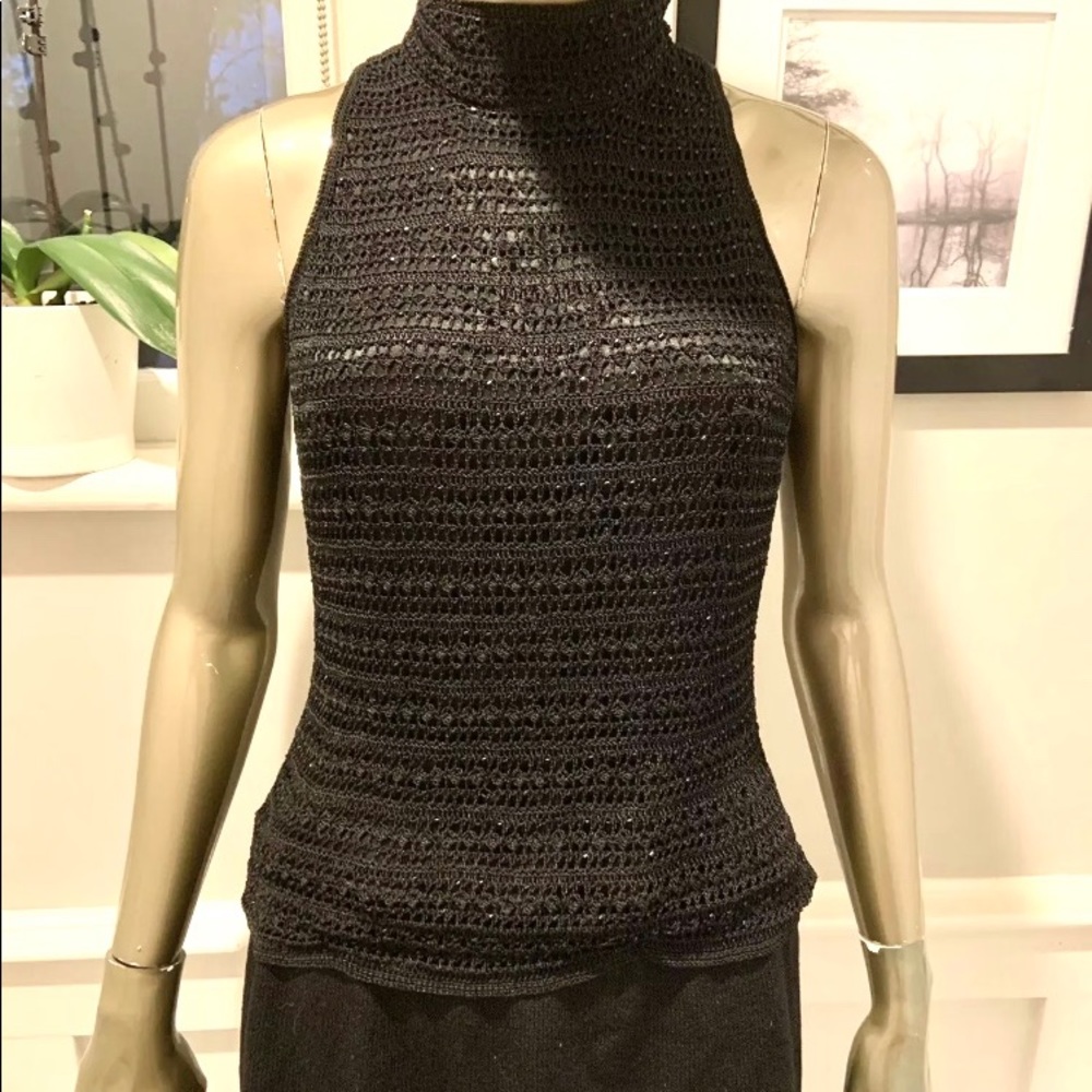 Carmen Marc Valvo Beaded Black Sleeveless Top M SWEATER